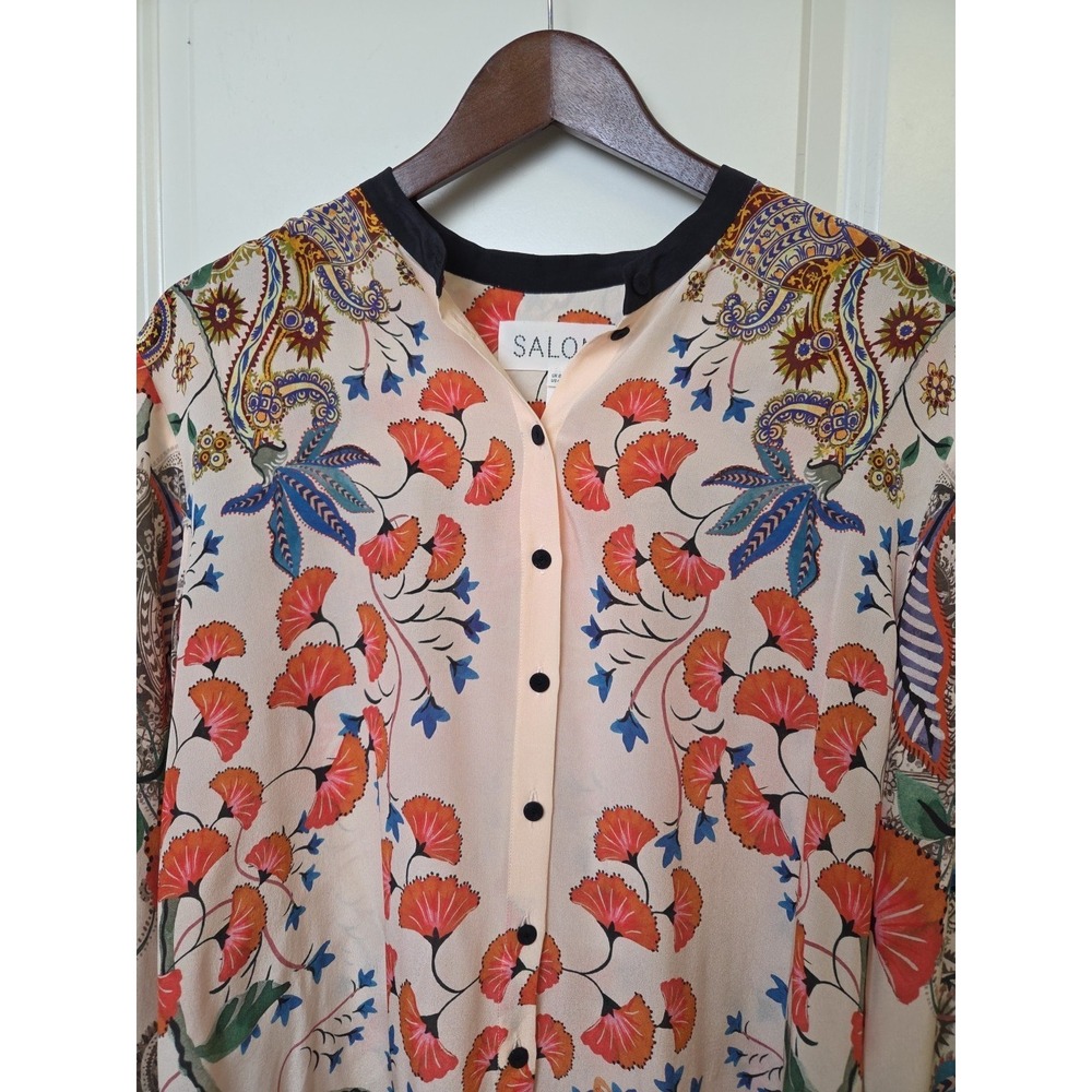 Saloni Bobbi Blouse Silk Floral Paisley Ivory sz‎ US 4 UK 8 - Picture 2 of 10